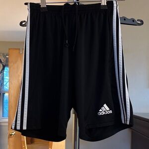 Adidas Men's Black Athletic Shorts with White Stripes